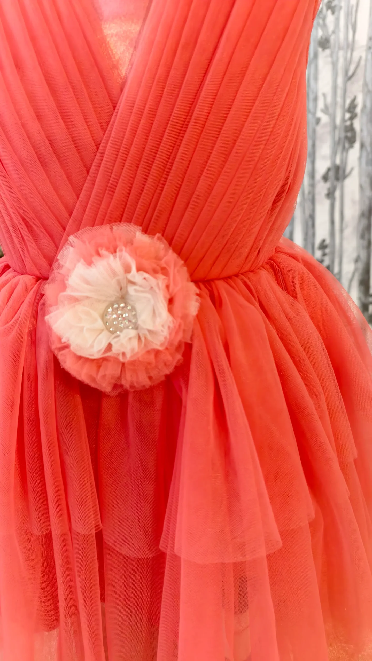 Peach Layered Net Frock with Satin Base