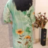 Wing Collar Kurti in Cotton Mix – Green with Floral Accents