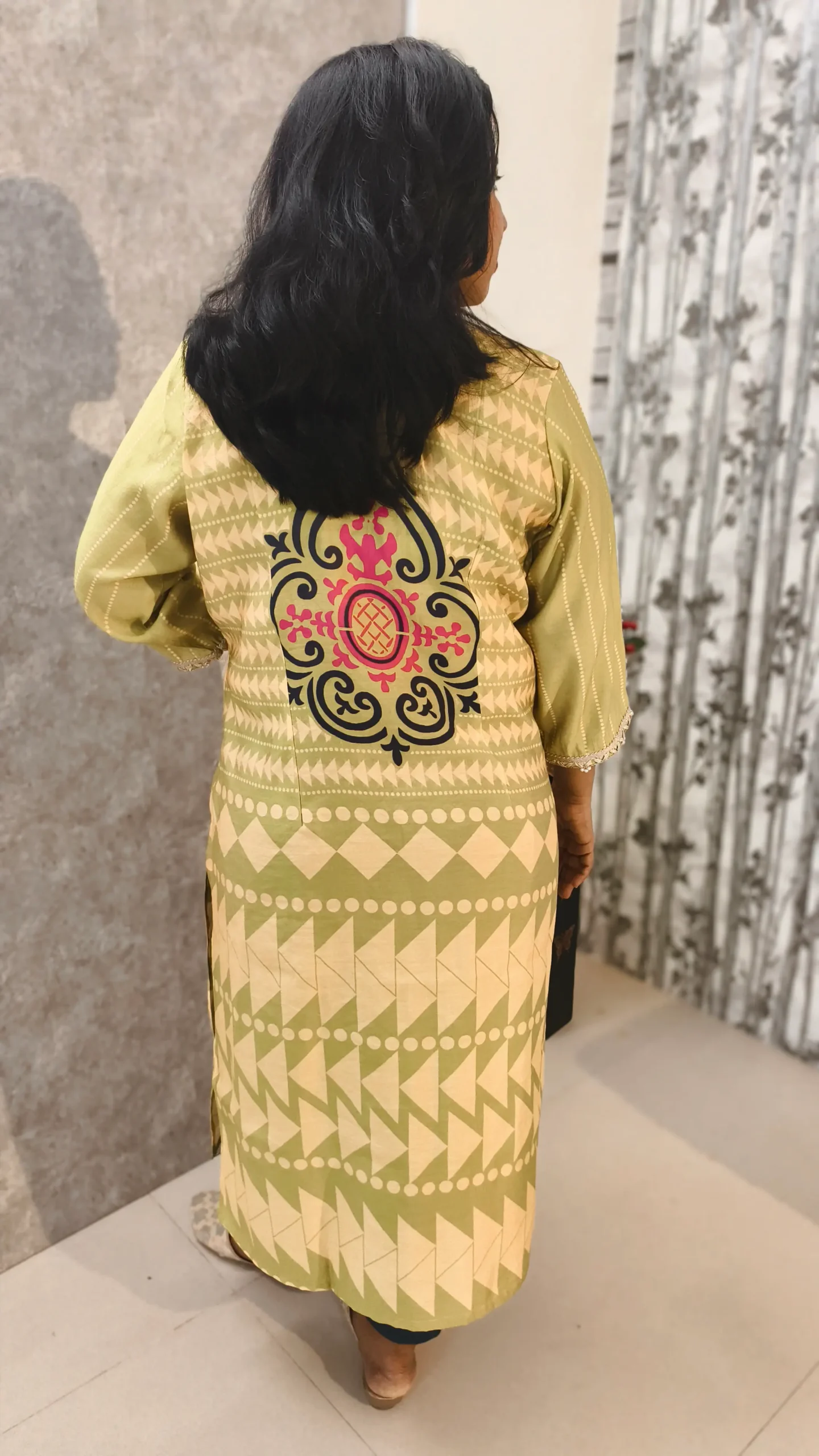 Soft Yellow Kurti with Lace Neck & Sleeve