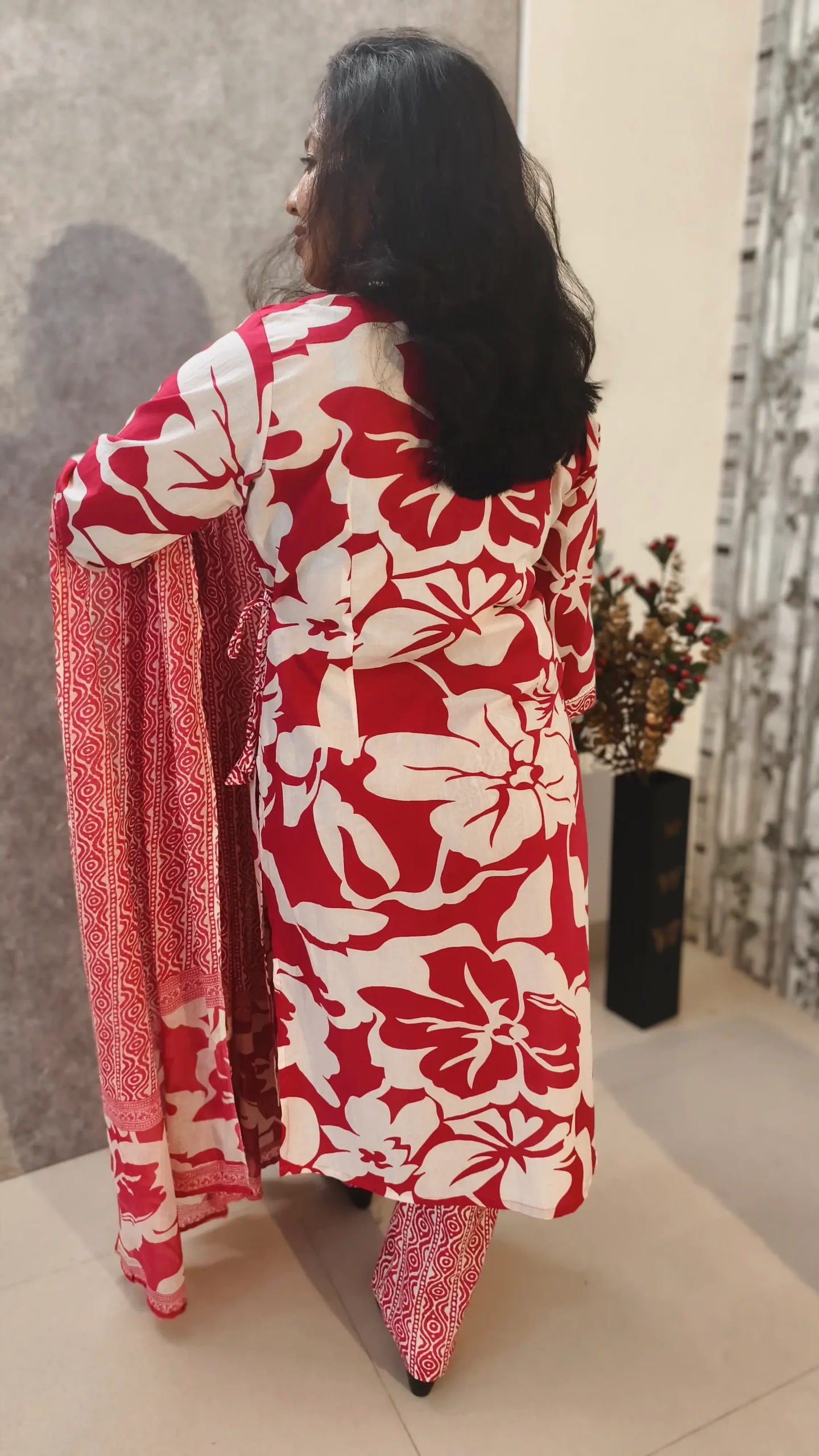 Pink & White Mulmul Handblock Print 3-Piece Set – Angarkha Style