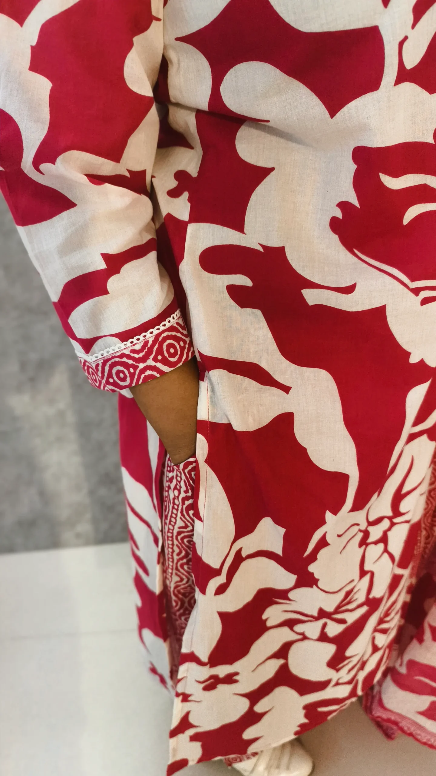 Pink & White Mulmul Handblock Print 3-Piece Set – Angarkha Style