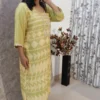 Soft Yellow Kurti with Lace Neck & Sleeve