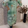 Wing Collar Kurti in Cotton Mix – Green with Floral Accents