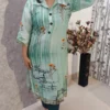 Wing Collar Kurti in Cotton Mix – Green with Floral Accents