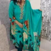 Teal Green Kurti Set with Mirror Work Neckline – Nine2Five