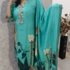 Teal Green Kurti Set with Mirror Work Neckline – Nine2Five