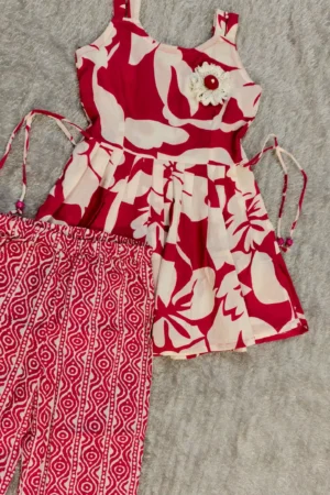 Pink & White Floral Tunic with Printed Pants