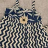 Navy Blue & White Printed Frock with Crochet Flower – For Girls (2–3 Years)