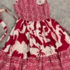 Pink & White Printed Frock with Crochet Flower