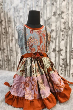 Multicolor Patchwork Print Frock with Waist Tie