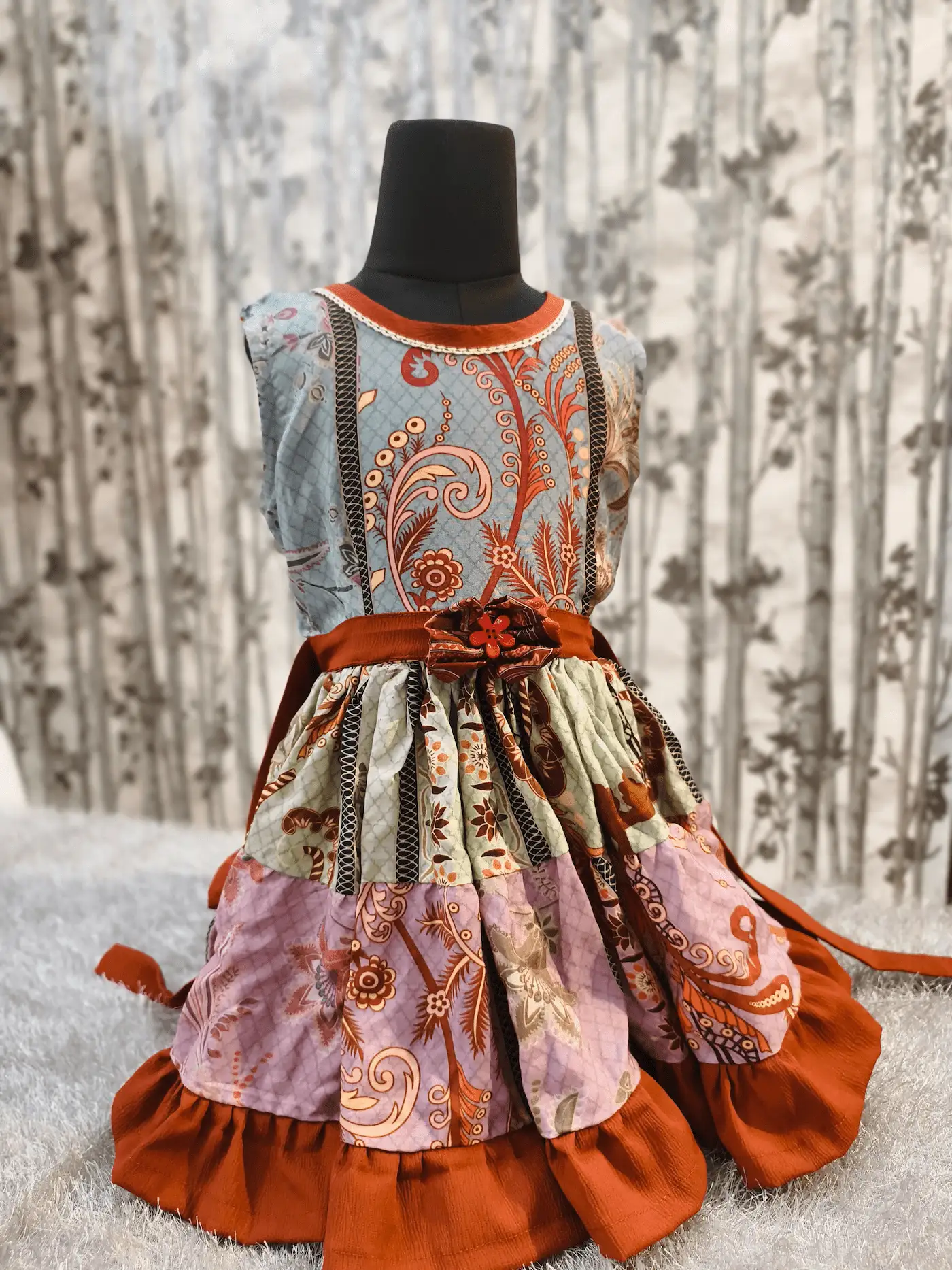 Multicolor Patchwork Print Frock with Waist Tie