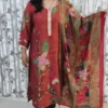 Floral Red Muslin Kurti with Dupatta – 2 Piece Set nine2five
