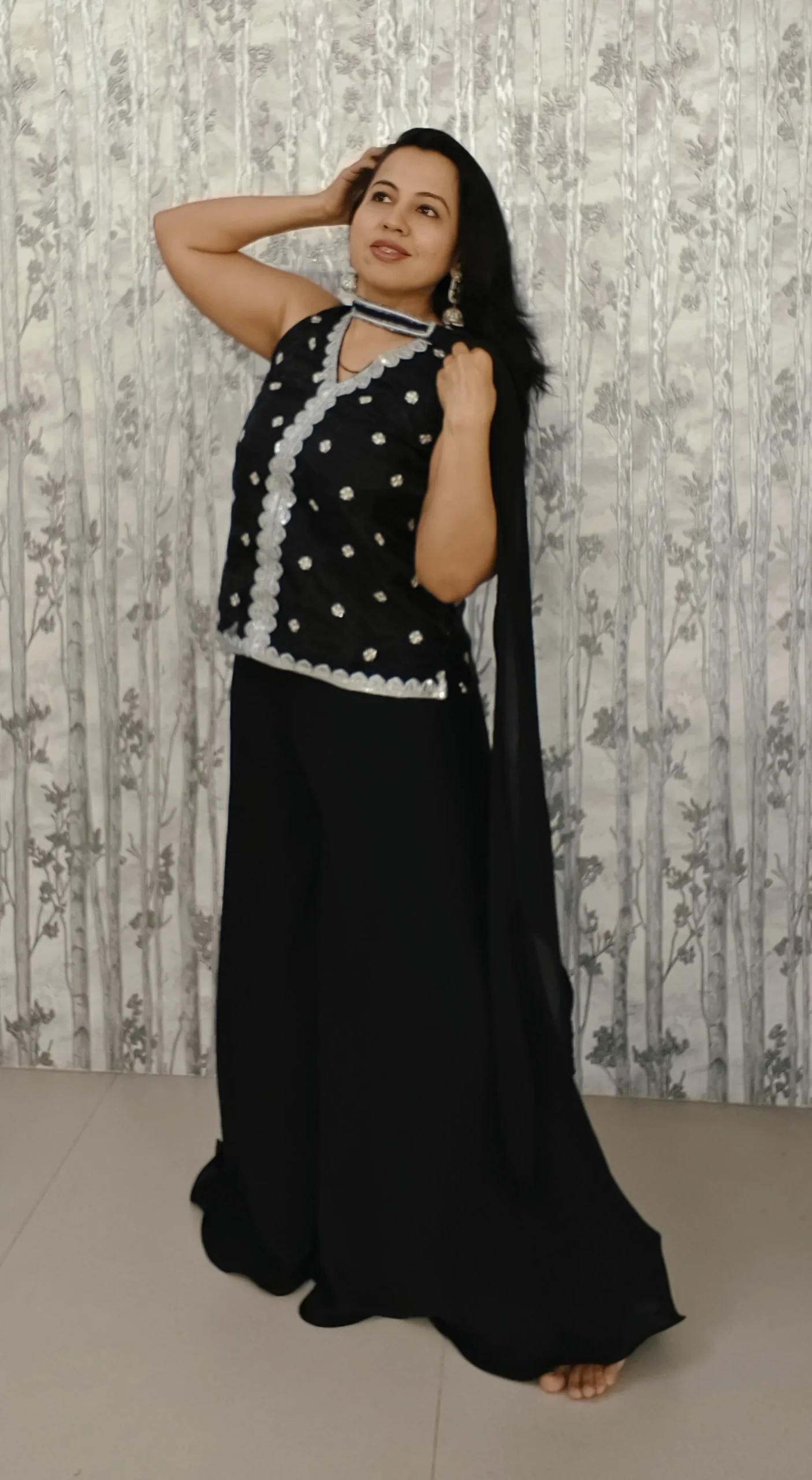 Nine2Five Black Embroidered Kurti Umbrella Palazzo Dupatta Set | 3-Piece Ethnic Co-ord Set