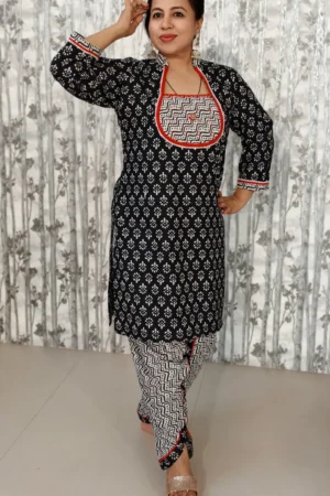 Nine2Five Women’s Pure Handblock Cotton Kurta Set with Tulip Pants