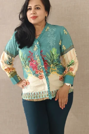 Nine2Five Teal Printed Cotton Shirt Top – Bold Summer Casual Wear