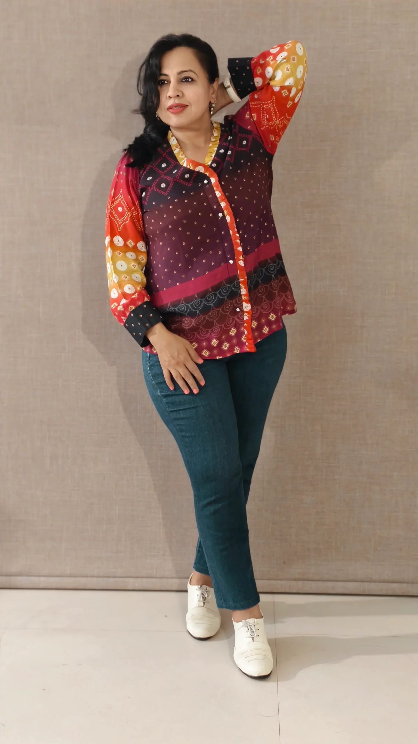 Nine2Five Multicolor Cotton Western Top with Full Sleeves & Cuff