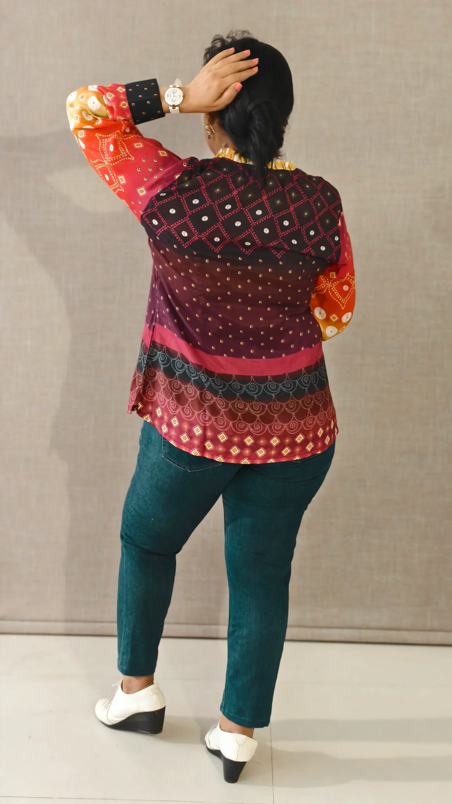 Nine2Five Multicolor Cotton Western Top with Full Sleeves & Cuff