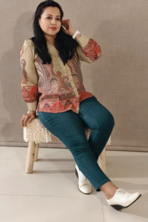 Nine2Five Beige Paisley Digital Print Cotton Top