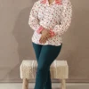 White Rayon Cotton Floral Peasant Shirt with Lace Detailing