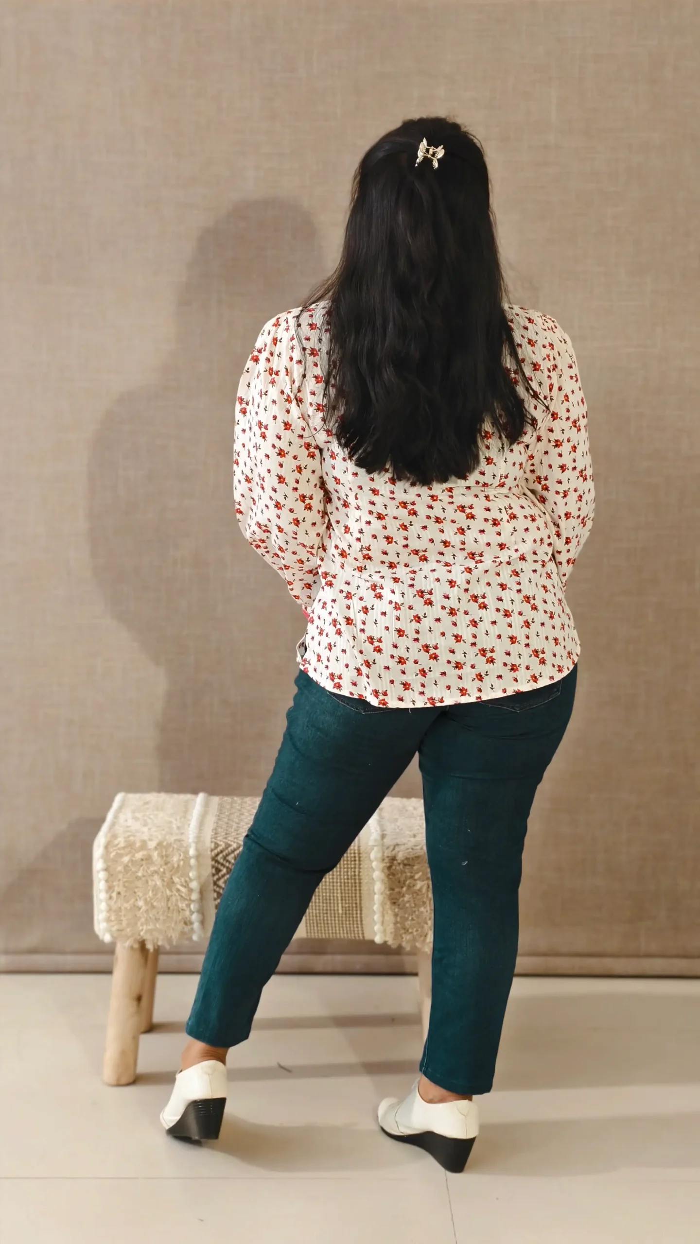 White Rayon Cotton Floral Peasant Shirt with Lace Detailing