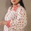 White Rayon Cotton Floral Peasant Shirt with Lace Detailing