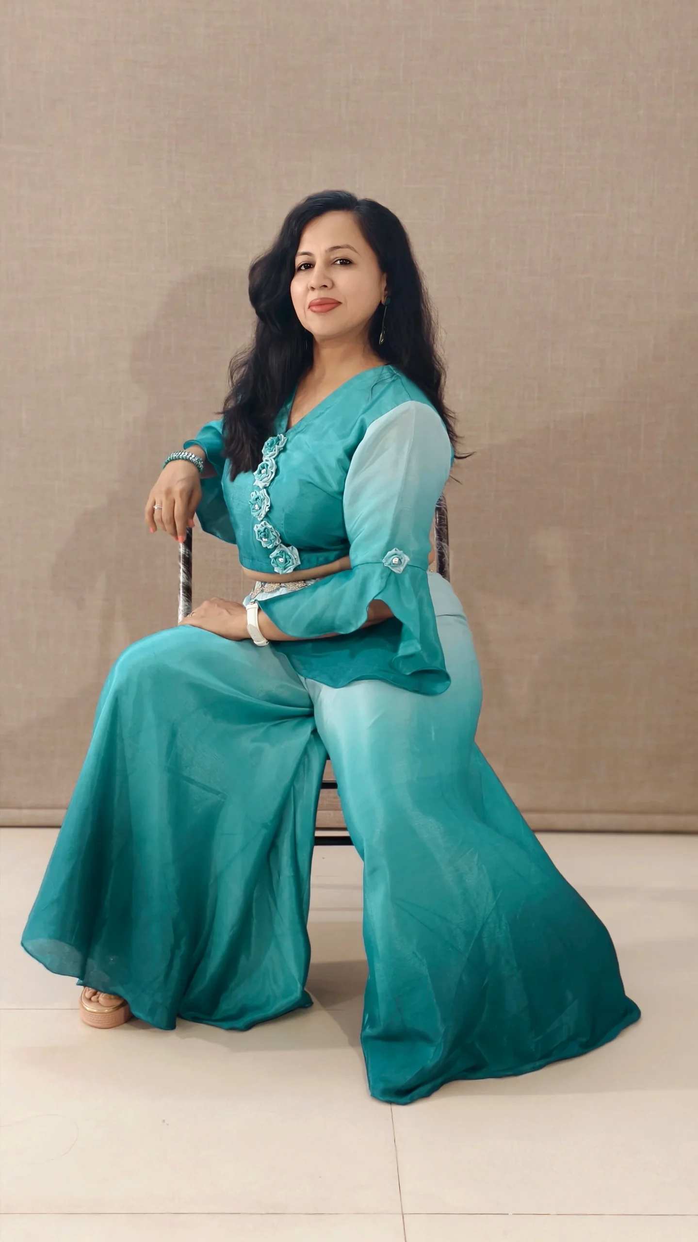 satin ombre palazzo co-ord set for women – wrinkle-free travel outfit