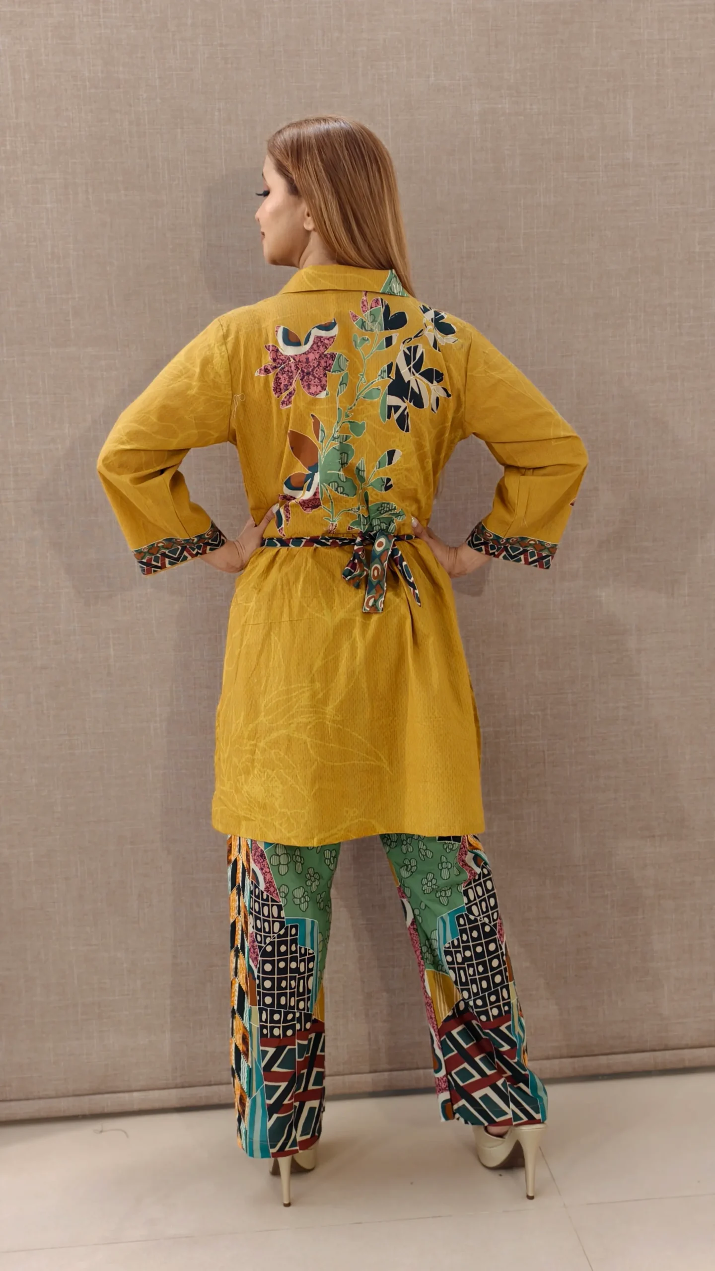 Nine2Five Mustard Abstract Print Cotton Co-Ord Set – Tunic Style