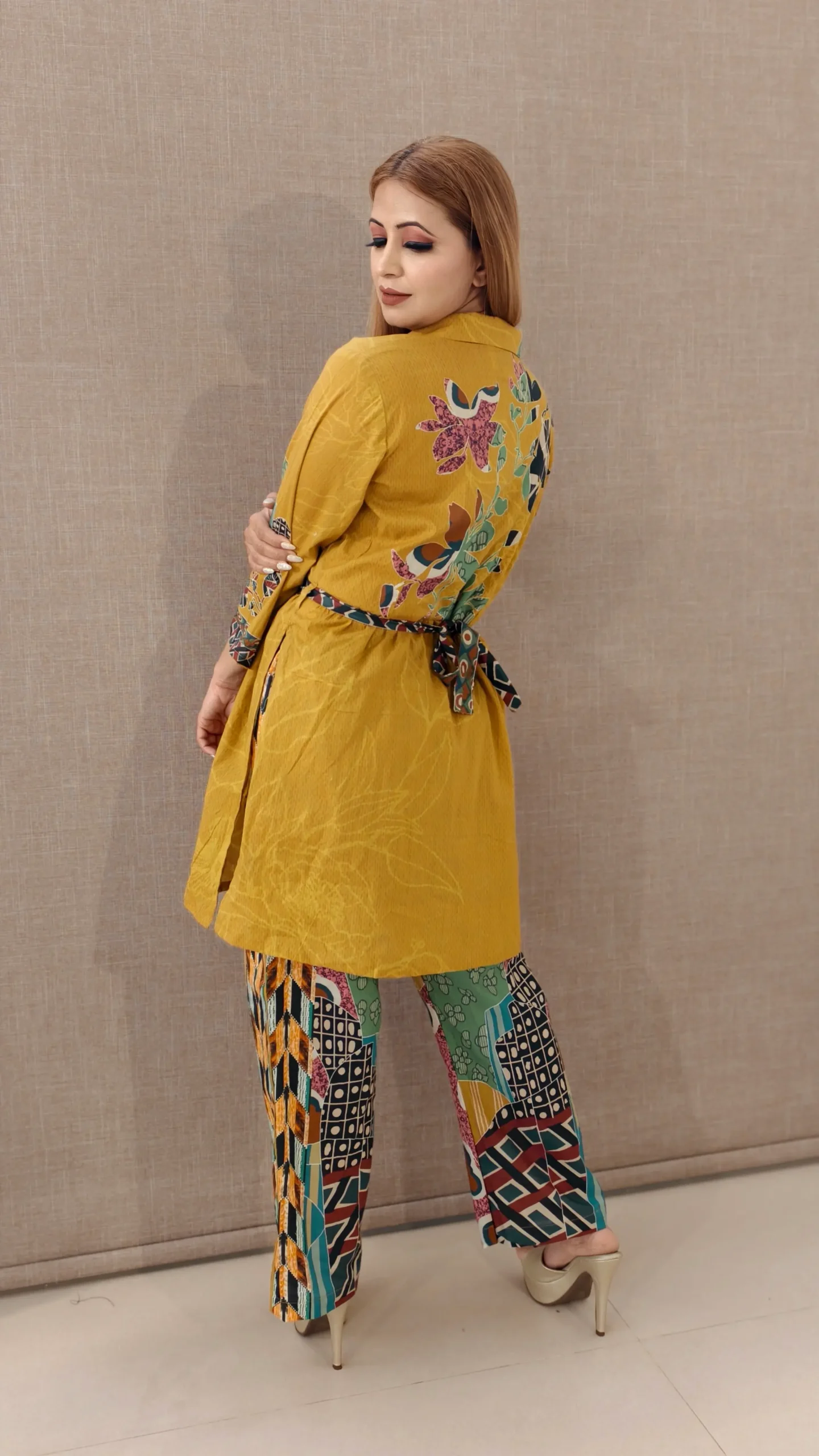 Nine2Five Mustard Abstract Print Cotton Co-Ord Set – Tunic Style