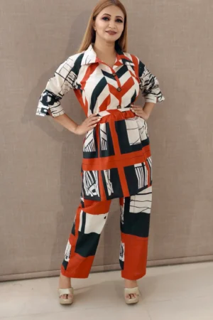 Nine2Five Geometric Print Cotton Co-Ord Set – Tunic Style