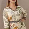 Nine2Five Khadi Cotton Digital Print Co-Ord Set – Heart Neck Tunic with Mirror Embroidered Belt