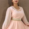 Nine2Five Pastel Peach Georgette Kurti with Moti Belt