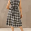 Nine2Five Black & White Checks Cotton Dress – A-Line Flare with Pockets