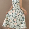 Nine2Five Pastel Bloom Halter Neck Cotton Dress – Summer Umbrella Flare