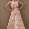 Nine2Five Pastel Pink Floral Halter Neck Seersucker Cotton Dress