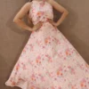 Nine2Five Pastel Pink Floral Halter Neck Seersucker Cotton Dress